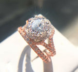 3ct Round Cut Diamond Engagement Ring 14k Dual Tone Over Halo Antique Bridal Set