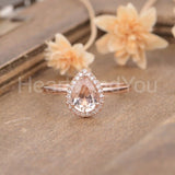 1ct Pear Cut Simulated Peach Morganite Halo Engagement Ring 14k Rose Gold Plated