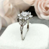 2.2ct Round Cut Diamond Floral Solitaire Engagement Ring 14k White Gold Finish