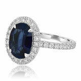 2.1ct Oval Cut Blue Sapphire Engagement Ring Halo Solitaire 14k WhiteGold Finish