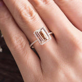 2ct Emerald Cut Peach Morganite Diamond Halo Engagement Ring 18k RoseGold Finish
