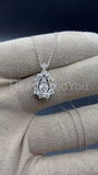 1ct Round Cut Moissanite Open Halo Pendant with Chain 14k White Gold Plated