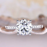 Accents Solitaire Engagement Ring 1ct Round Cut Diamond 14k White Gold Finish