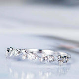 0.7ct Round Cut Diamond Floral Vine Petite Minimalist Band 14k White Gold Finish