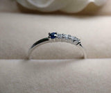 1ct Round Blue Sapphire Engagement Ring 5 Stone Minimalist 14k White Gold Finish
