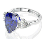 2.4ct Engagement Ring Pear Blue Sapphire Pear Accent Trilogy 14k White Gold Over