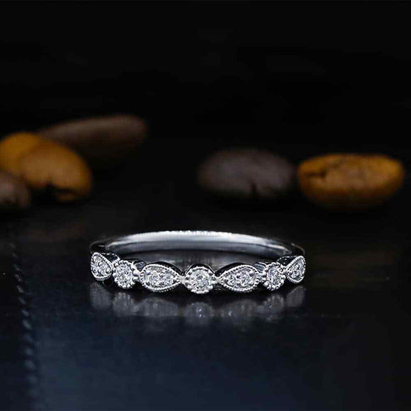 0.18ct Round Cut Diamond Wedding Ring Band 14k White Gold Finish Half Eternity