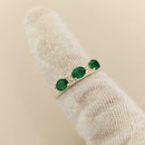 2.5ct Wedding Band Oval Cut Green Emerald Stylish Three Stone 14k WhiteGold Over