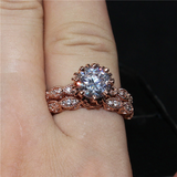 3ct Round Cut Diamond Engagement Ring 14k Rose Gold Finish Milgrain Bridal Set