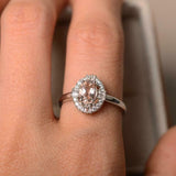 1.4ct Engagement Ring Oval Cut Peach Morganite Ballerina 14k White Gold Finish