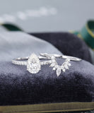 2.4ct Pear Cut Simulated Diamond Bridal Set Crown Tiara 14k White Gold Plated