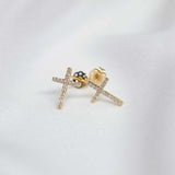 1ct Round Cut Diamond Cross Design Stud Earrings Women 14k Yellow Gold Finish