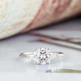 1ct Round Diamond Engagement Ring Baguette Accents Trilogy 14k White Gold Finish