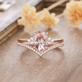 2ct Oval Cut Simulated Morganite Curved Wedding Bridal Set 14k Rose Gold Plated