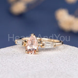 1ct Pear Cut Simulated Morganite Three Stone Engagement Ring 14k Gold Plated