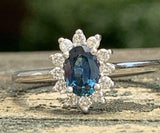 2.3ct Oval Cut Blue Sapphire Diamond Halo Floral Ring 14k White Gold Finish