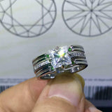 Bridal Set Engagement Ring Guard 1.5ct Princess Cut Diamond 14k WhiteGold Finish