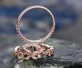3Ct Round Cut Peach Morganite Stylish Bridal Set Halo Ring 14K Rose Gold Finish