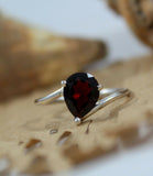1ct Engagement Ring Pear Cut Red Garnet Swirl Solitaire 14k White Gold Finish