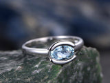 0.75Ct Oval Cut Blue Aquamarine Solitaire Engagement Ring 14K White Gold Finish