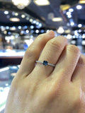 1.2ct Princess Cut Blue Sapphire Engagement Ring Solitaire 14k White Gold Finish