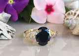 2ct Engagement Ring Oval Black Diamond Solitaire with Accent 14k YellowGold Over