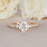 1.6ct Round Cut Diamond Engagement Ring Trilogy 14k Rose Gold Finish with Accent