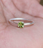 0.4ct Engagement Ring Round Cut Peridot Solitaire Minimalist 14k White Gold Over