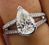 5Ct Pear Cut Diamond Split Shank Solitaire Engagement Ring 14K White Gold Finish