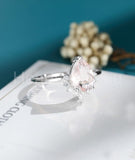 0.5ct Pear Cut Simulated Morganite Crown Engagement Ring 14k White Gold Plated