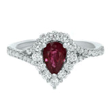 2.3ct Engagement Ring Pear Cut Pink Ruby Halo Split Shank 14k White Gold Finish