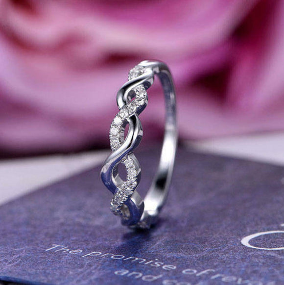 0.57ct Round Cut VVS1D Diamond Wedding Band Ring Infinity 14k White Gold Finish