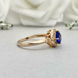 2.2ct Engagement Ring Round Cut Blue Sapphire Milgrain Halo 14k Rose Gold Finish