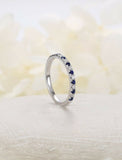 1ct Round Cut Blue Sapphire Wedding Band Ring Half Eternity 14k White Gold Over
