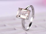 1ct Emerald Cut Peach Morganite Engagement Ring Solitaire 14k White Gold Finish