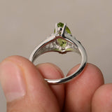 0.5ct Marquise Cut Green Peridot Filigree Engagement Ring 14k White Gold Finish
