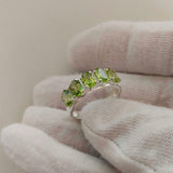 2.6ct Wedding Ring Band Oval Cut Green Peridot Five Stone 14k White Gold Finish