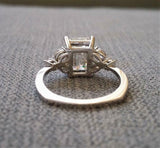 2ct Emerald Cut Diamond Engagement Ring Leaf Marquise Accent 14k White Gold Over