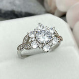 2.2ct Round Cut Diamond Floral Solitaire Engagement Ring 14k White Gold Finish