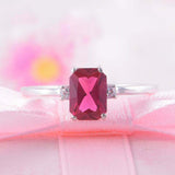 2ct Emerald Cut Pink Ruby Engagement Ring Diamond Trilogy 14k White Gold Finish