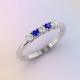 2.5ct Round Cut Blue Sapphire Engagement Ring 14k White Gold Finish Five Stone