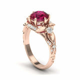 2.4ct Round Cut Pink Ruby Engagement Ring Floral Cocktail 14k Rose Gold Finish