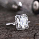 2.5ct Engagement Ring Radiant Cut Diamond Accents Halo 14k White Gold Finish