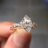 Round Accents Solitaire Engagement Ring 1.5ct Marquise Diamond 14k RoseGold Over