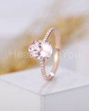 1ct Oval Cut Simulated Morganite Solitaire with Accent Ring 14k Rose Gold Plated
