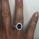 2.3ct Engagement Ring Oval Cut Blue Sapphire Split Shank Halo 14k WhiteGold Over