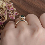 2.3ct Oval Cut Green Emerald Diamond Halo Solitaire Ring 14k Rose Gold Finish
