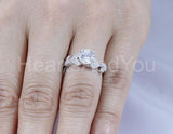 2.1ct Round Cut Moissanite Leaf Milgrain Engagement Ring 14k White Gold Plated