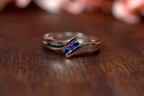 0.2ct Engagement Ring Round Cut Blue Sapphire Bypass Trilogy 14k White Gold Over