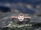 1.2Ct Oval Cut Peach Morganite Diamond Accent Engagement Ring 18K Rose Gold Over